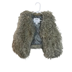Old Navy Girls Faux Fur Vest 5T Gray Black Sleeveless Formal Winter Neutral Top